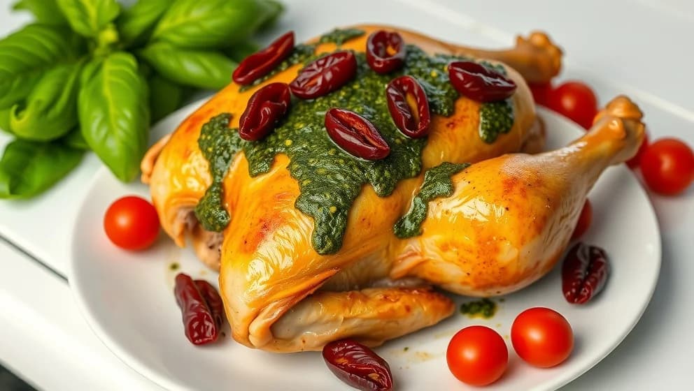 Kyckling i ugn med pesto och soltorkade tomater